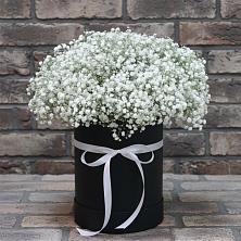 Цветочная композиция из Гипсофила в шляпной коробке в Оловянной